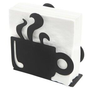 Coffee Cup-Themed Black Metal Napkin Holder